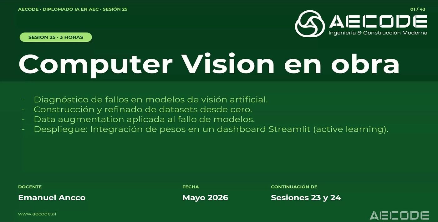 Portada de la sesión 25, Computer Vision en obra, con Emanuel Ancco como docente