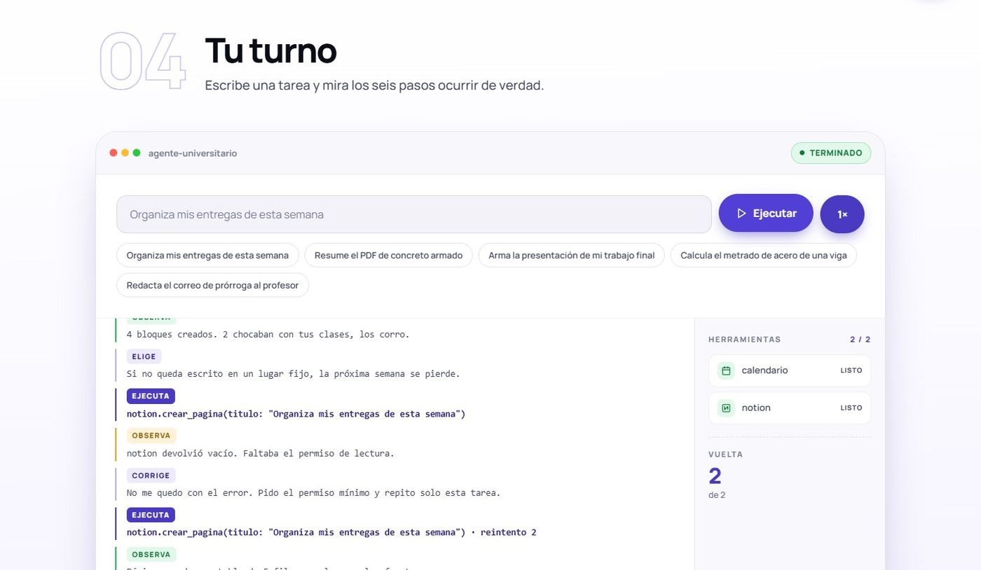 Demo del bucle de un agente con falla y reintento