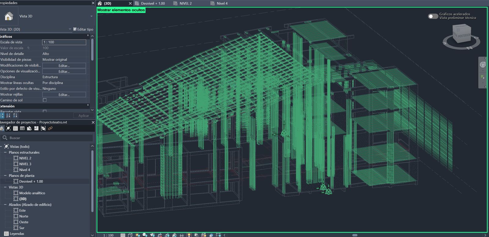 Acero de refuerzo del Teatro Municipal de Yunguyo en Revit